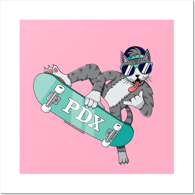 Portland Oregon Skater Cat Wall Art by BurchCreativeDesign